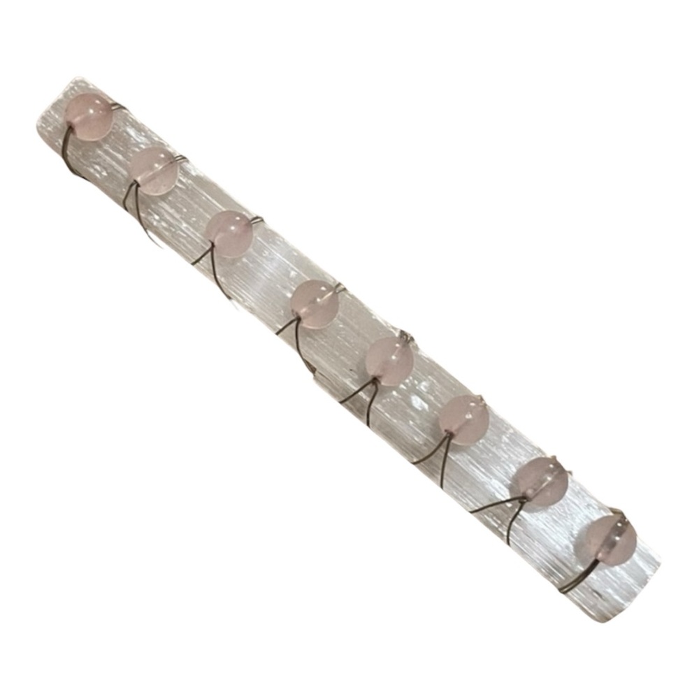 Rose Quartz and Selenite Wire-Wrapped Wand